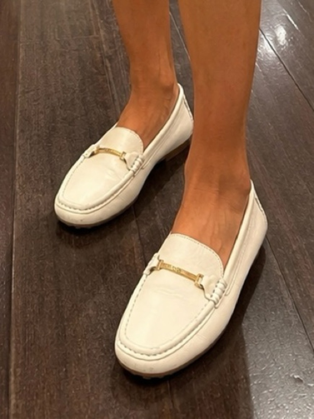 Lauren Ralph Lauren Briony White Leather Driving Loafers | Size 8.5B